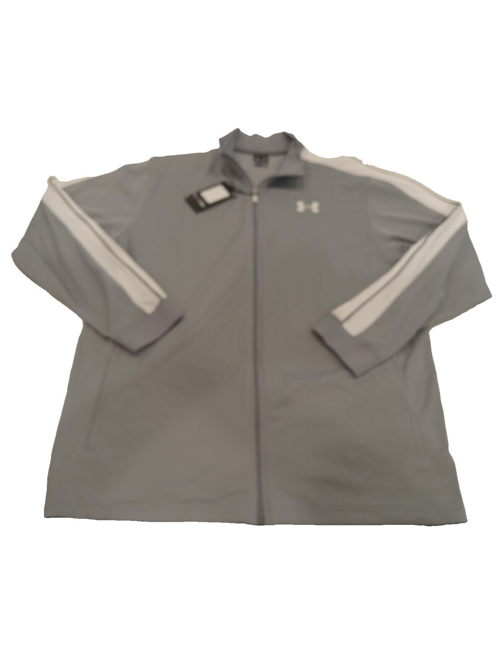 Under Armour Track Jacket Mens XL Gray White Stripe Full Zip Running NWT XL